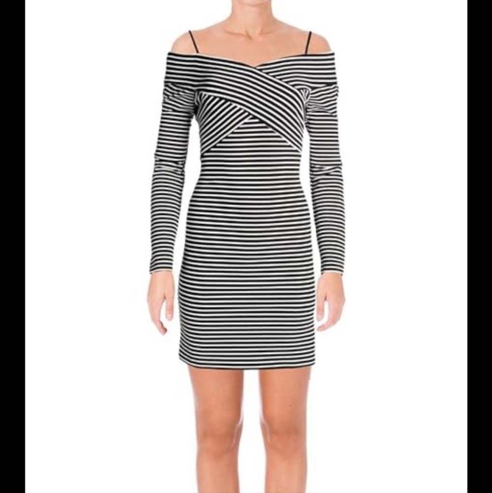 Guess Striped Cold Shoulder Dress